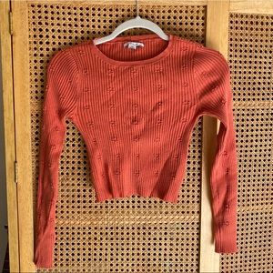 O’Neill orange pointelle crop sweater, size XS
